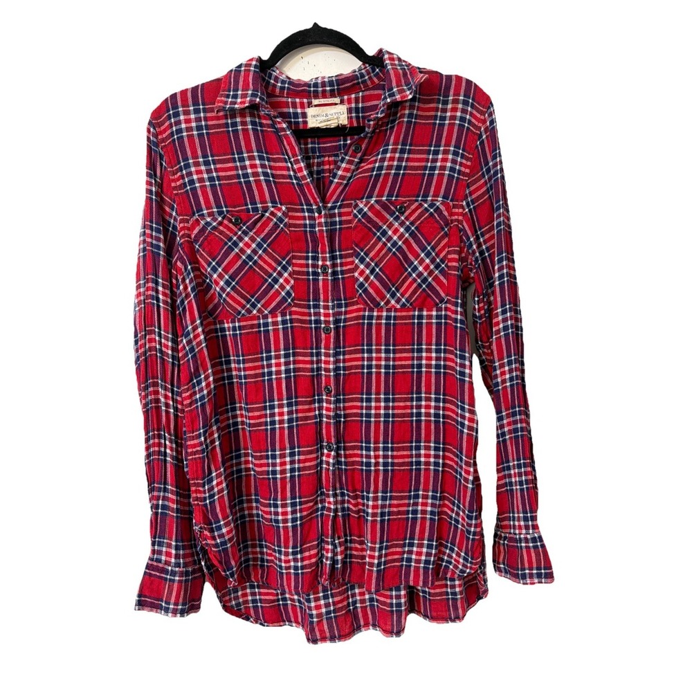 Denim & Supply Ralph Lauren RL Utility Top Sz L Linen Cotton Red Multi Plaid